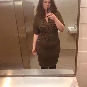 Green and black striped wrap dress